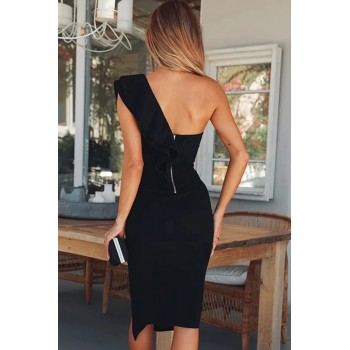 Ruffles One Shoulder Bodycon Celebrity Party Dress